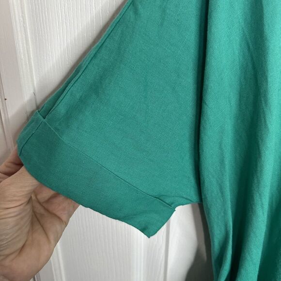Gap Womens Size 6 Turquoise Linen Cotton Wrap Midi Dress Short Sleeve New - Picture 4 of 10